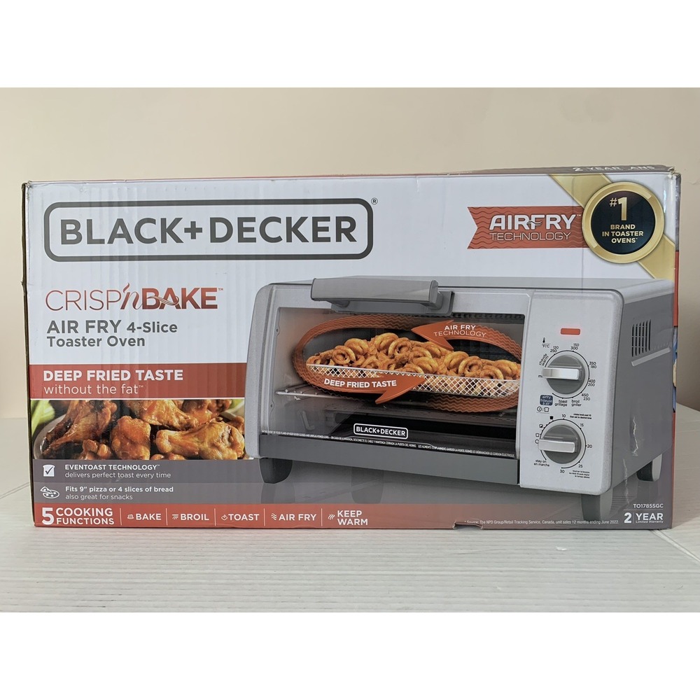 Black+Decker Crisp 'n Bake Silver Air Fry Electric 4-Slice Toaster Oven NEW